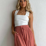 Square Neck Double Lined Basic Bodysuit Soild Ribbed Tank Tops Clubwear