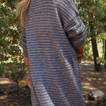 Fashion Contrast Striped Loose Long-sleeved Mid-length Knitted Cardigan