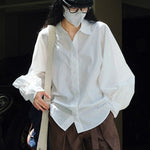Casual Loose Puff Sleeves Solid Color Lapel Blouses