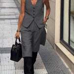 Office Social Button Back Tie-up Vest and Pocketed Wide Leg Midi Pants Set