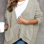 Button Front Pocketed Loose Fit Knitted Cardigan