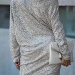 A-Line Loose Asymmetric Sequined Solid Color One-Shoulder Mini Dresses