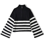 Turtleneck Zipper Striped Cardigan Sweater