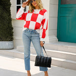 Nadorine Color Block Polo Plaid Sweater