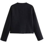 Round Neck Slim Fit Colorblock Women's Button Jacket