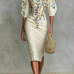 Women's floral print mid-sleeve slit dress