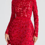 Lydia Embroidered Floral Lace Long Sleeve Belt Tulip Shaped Mini Dress
