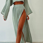 Chic Slit Cotton and Linen Casual Two-piece Set