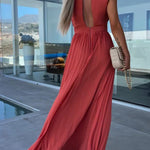 Halter Neck Pleated Swing Dress