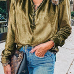 Sexy V-Neck Gold Velvet Long Sleeve Shirt