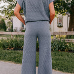 Quilted Textured Short Sleeve Top and Wide Leg Pants Set