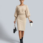 Charlotte Fielding | Balloon Sleeve Knit Midi Dress For Women