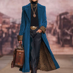 Lapel Single-breasted Velvet And Leopard Print Coat