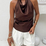 Chic Halter Cowl Neck Sleeveless Satin Top