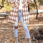 Nadorine Brushed Plaid Shirts Long Sleeve Flannel Lapel Button Down Shacket Jacket with Pockets