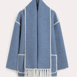Women's Thickened Loose Woolen Coat with Fringed Scarf