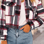 Lapel Pocket Fashion Casual Cropped Ladies Plaid Jacket