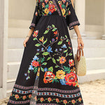 Bohemian College Floral Slit V Neck A Line Dresses