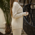 Nadorine Casual Knitted Two-piece Set Irregular Split Hem Sweater and Wide-leg Pants