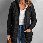 Hooded Fleece Lined Sweater Cardigan Button Down Front Winter Coat