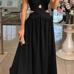 Solid Color Sexy Cross Tie Backless Maxi Dress