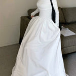 Long Sleeves Pleated Solid Color Split-Joint Off-The-Shoulder Maxi Dresses