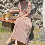 Urban Ruffled Split-Joint High Waisted Short Sleeves Midi Dress