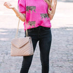 Pullover mit Tiger-Print rosa fuchsia
