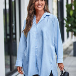 Nadorine Long Cuffed Sleeve Shirts Button Down V Neck Blouse Loose Fitting Tops