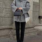 Women's Thickened Loose Woolen Coat with Fringed Scarf