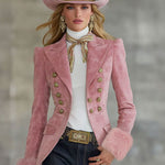 Lapel Multi-button Faux Suede And Fur Blazer