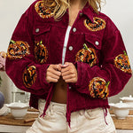 Halloween Pumpkin Sequined Distressed Corduroy Jacket