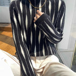 Long Sleeves Contrast Color High-Neck Sweater Tops