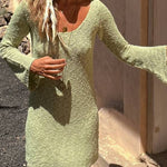 Lyssa Knit Flare Sleeve Open Back Loose Mini Dress