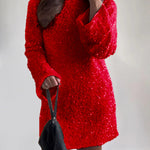 Nadorine Women's Coral Sequins Tie-back Mini Dress