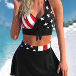 Two Piece Swimsuit With Skirt High Waist Cross Bow Swimwear Printed Bathing Suit