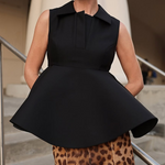 Sleeveless Solid Color Lapel Blouses&Shirts Tops Vest Top