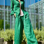 Two-Piece Casual Set Button-Up Shirt and High-Waisted Wide-Leg Pants