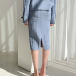 Women's Elegant Two Pieces Sweater Outfits Open Front Cardigan and Bodycon Skirt Sets