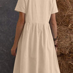 Loose Pocket Solid Color Round Neck Short Sleeve Dress
