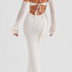 Sexy backless lace-up slim-fit hollow long-sleeved dress