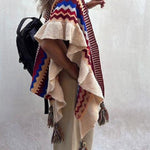 Ruffled ethnic style knitted cardigan