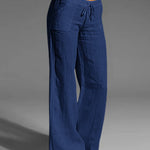 Nadorine Drawstring Elastic Waist Linen Pants with Pocket Summer Wide Leg Pant Palazzo Trousers