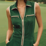 【24-hour shipping out】Suede Lapel Zipper Multi-Pocket Sleeveless Cropped Jumpsuit