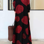 Long Sleeves Loose Printed Split-Joint Lapel Maxi Dresses Shirt Dress