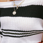 Striped Drop Sleeve Round Neckline Sweater