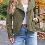 Zip Up Pocketed Faux Suede Moto Jacket