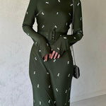 Long Sleeve Slim Fit Ruffled A-line Maxi Dress