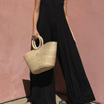 Sleeveless Wide Leg Elasticity Hollow Pleated Solid Color Tube Jumpsuits