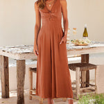 Nadorine Women's Casual Sleeveless Hollows High Waist Bodysuit Spaghetti Strap Loose Jumpsuit Overalls